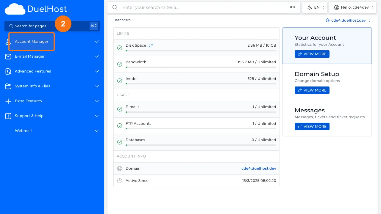Step 2: Click "Account Manager" in the sidebar