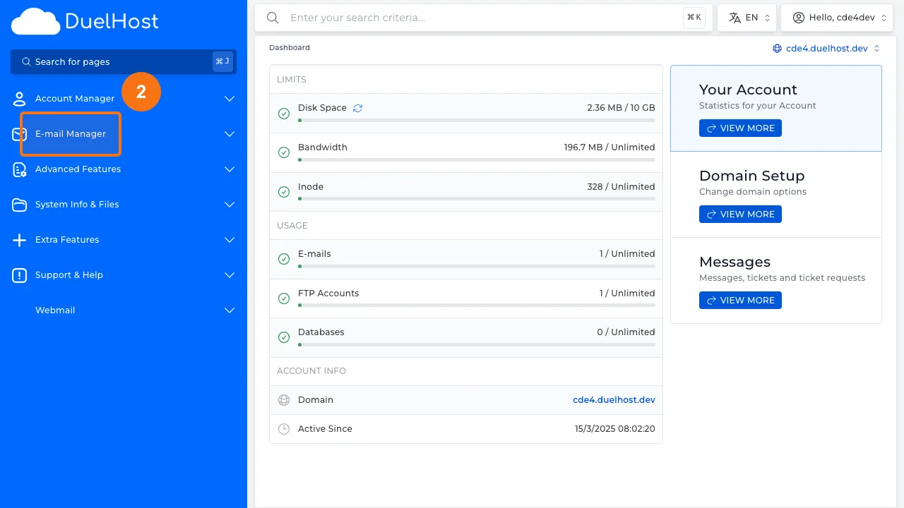 Step 2: Click "E-mail Manager" in the sidebar