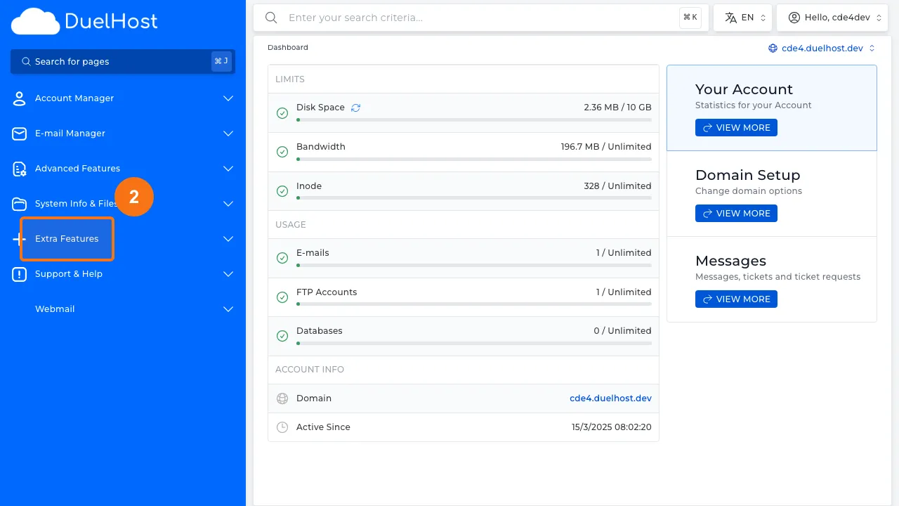 Step 2: Click "Extra Features" in the sidebar