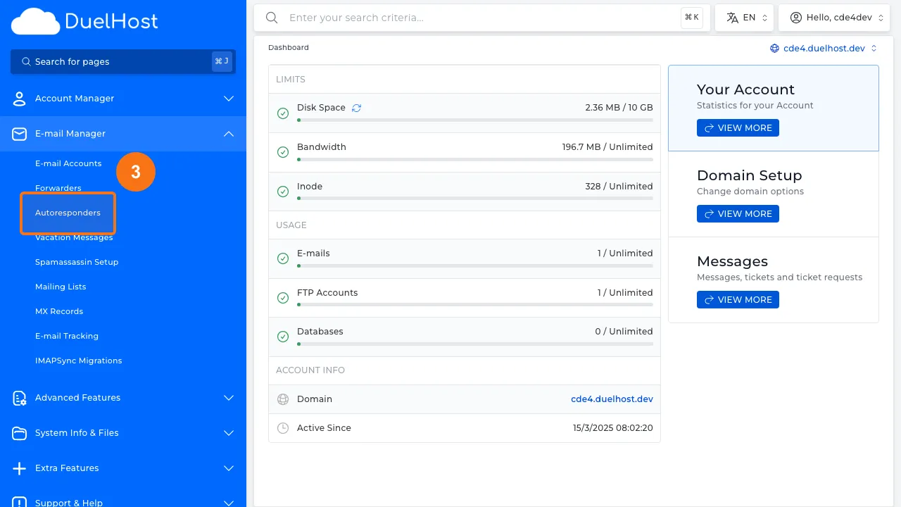 Step 3: Click "Autoresponders" to view automatic replies