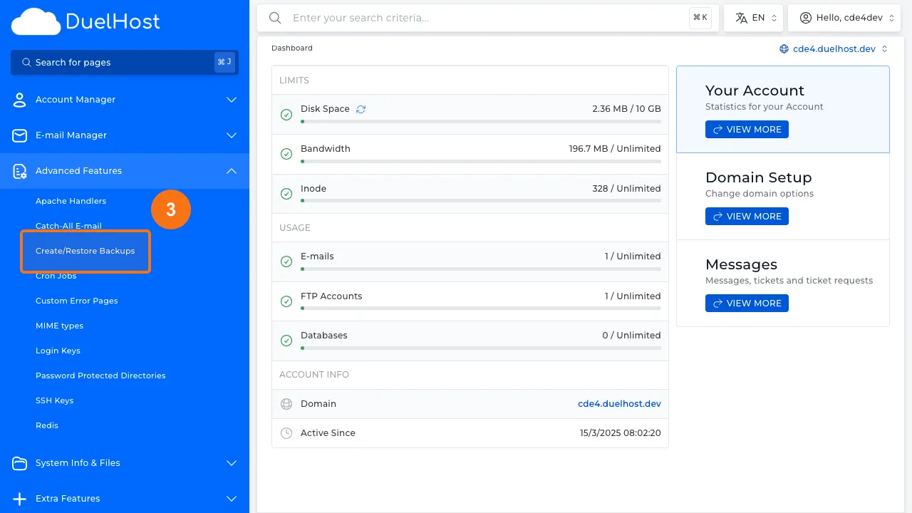 Step 3: Click "Create/Restore Backups"