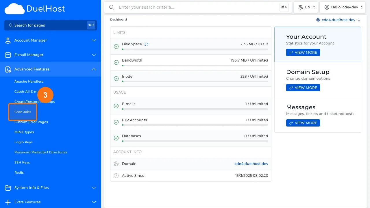 Step 3: Click "Cron Jobs" to open cron job settings