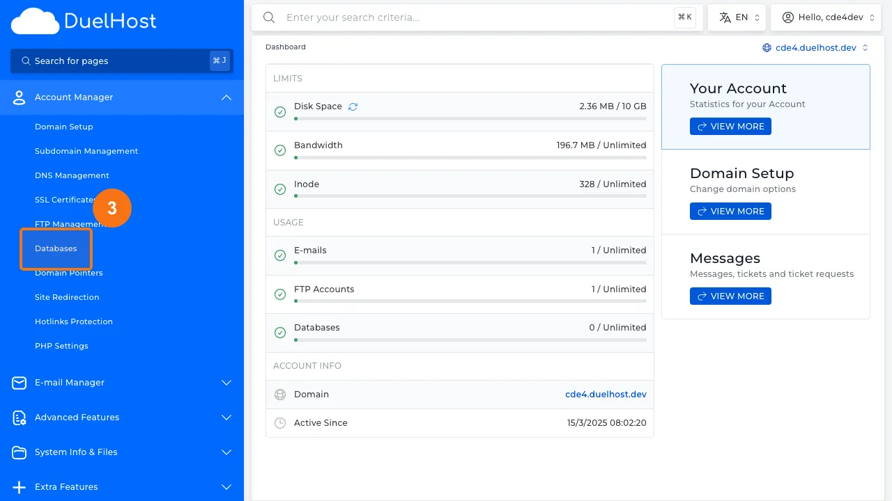 Step 3: Click "Databases"