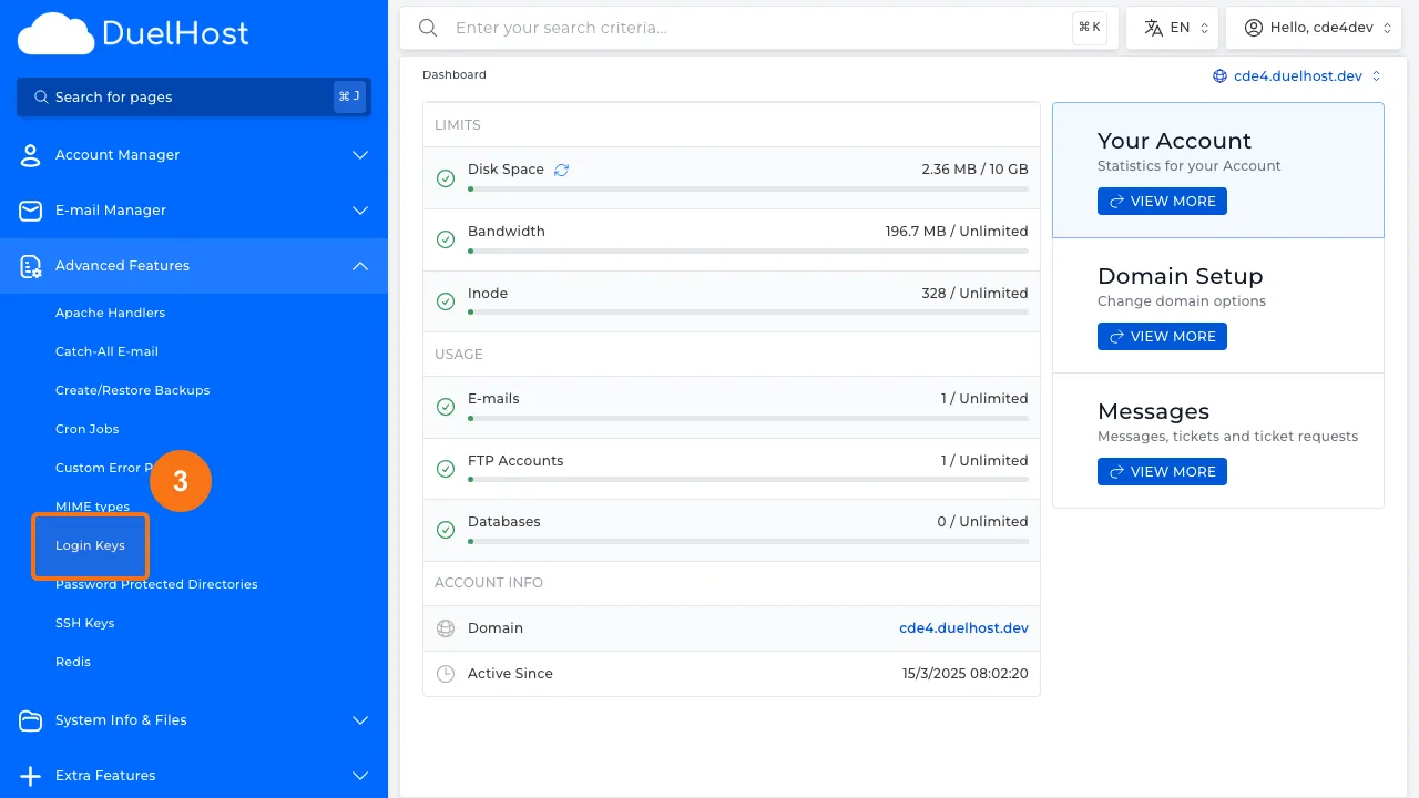 Step 3: Click "Login Keys" to manage login keys