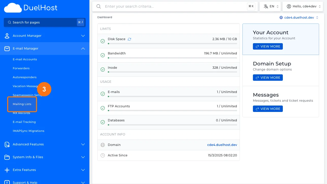 Step 3: Click "Mailing Lists" to view mailing lists
