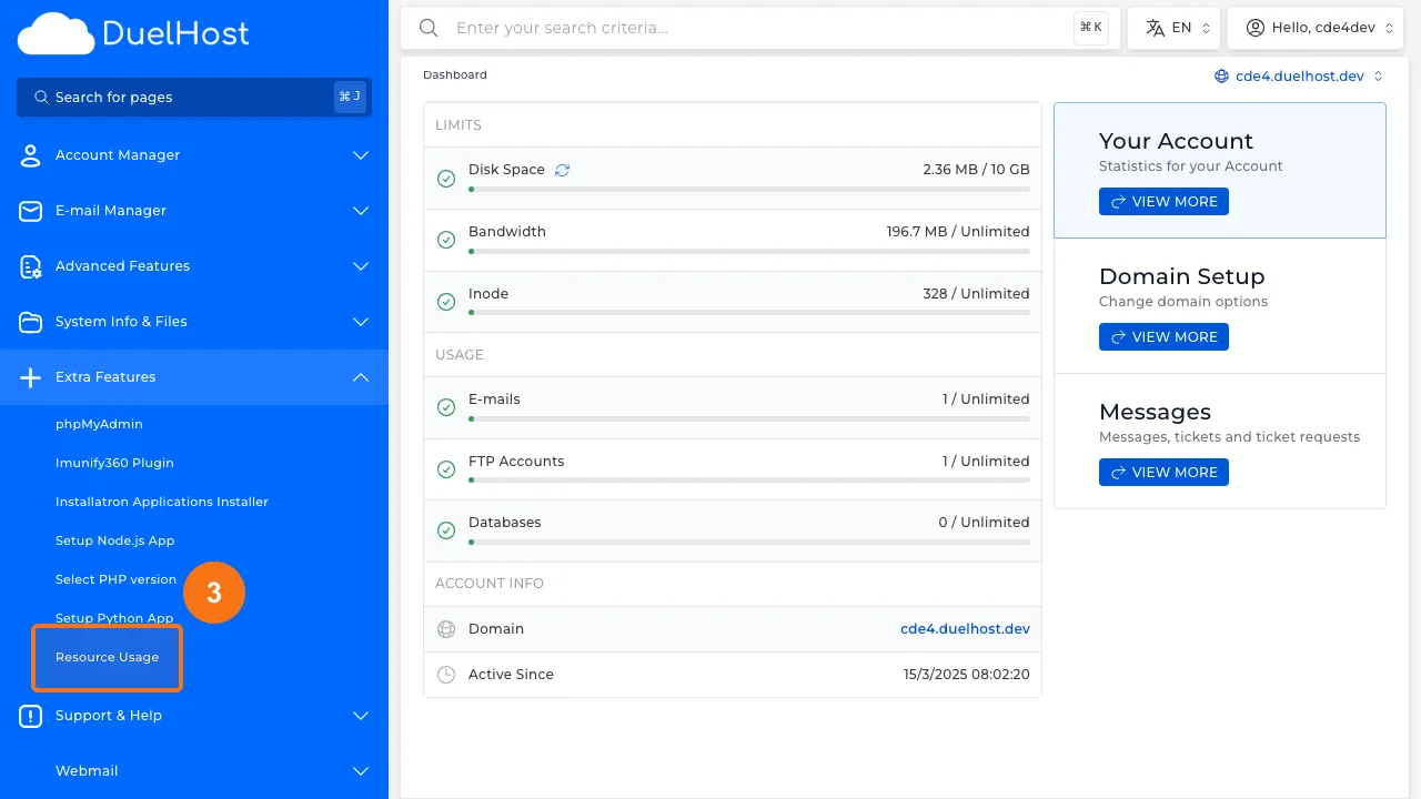 Step 3: Click "Resource Usage" to view resource usage