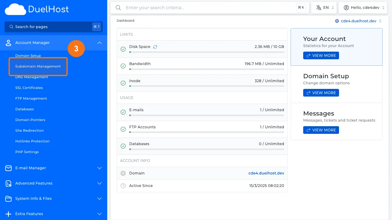 Step 3: Click "Subdomain Management" to manage subdomains