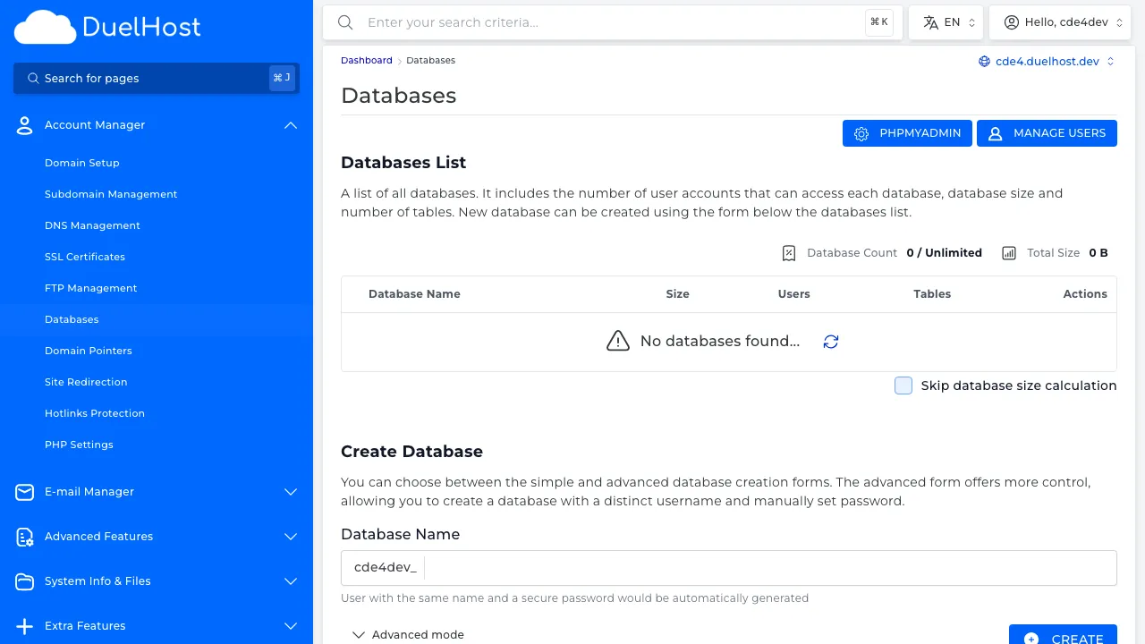 Step 4: View the list of existing databases