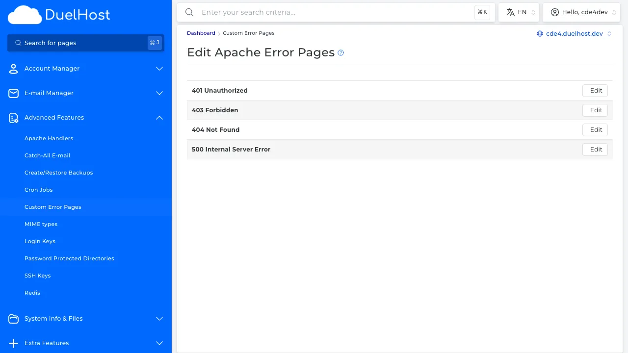 Step 4: View the list of error codes you can customize