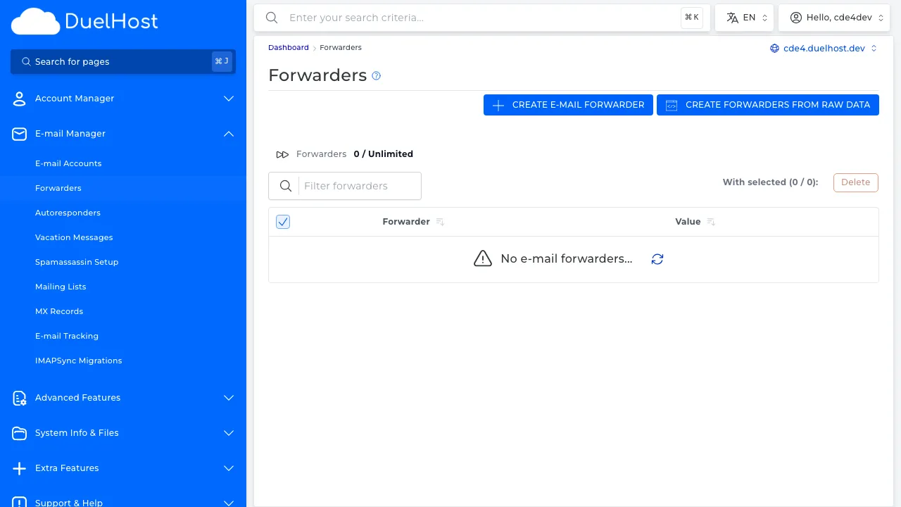 Step 4: View the list of existing forwards