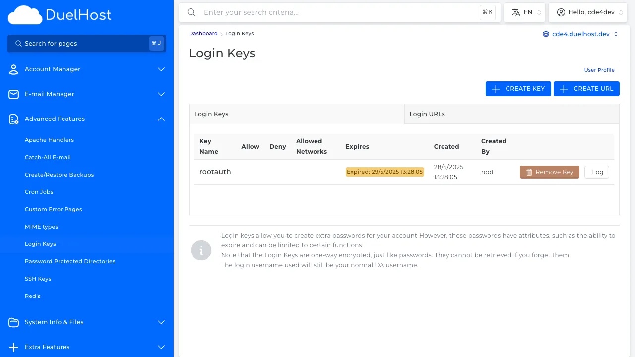 Step 4: View the Login Keys overview