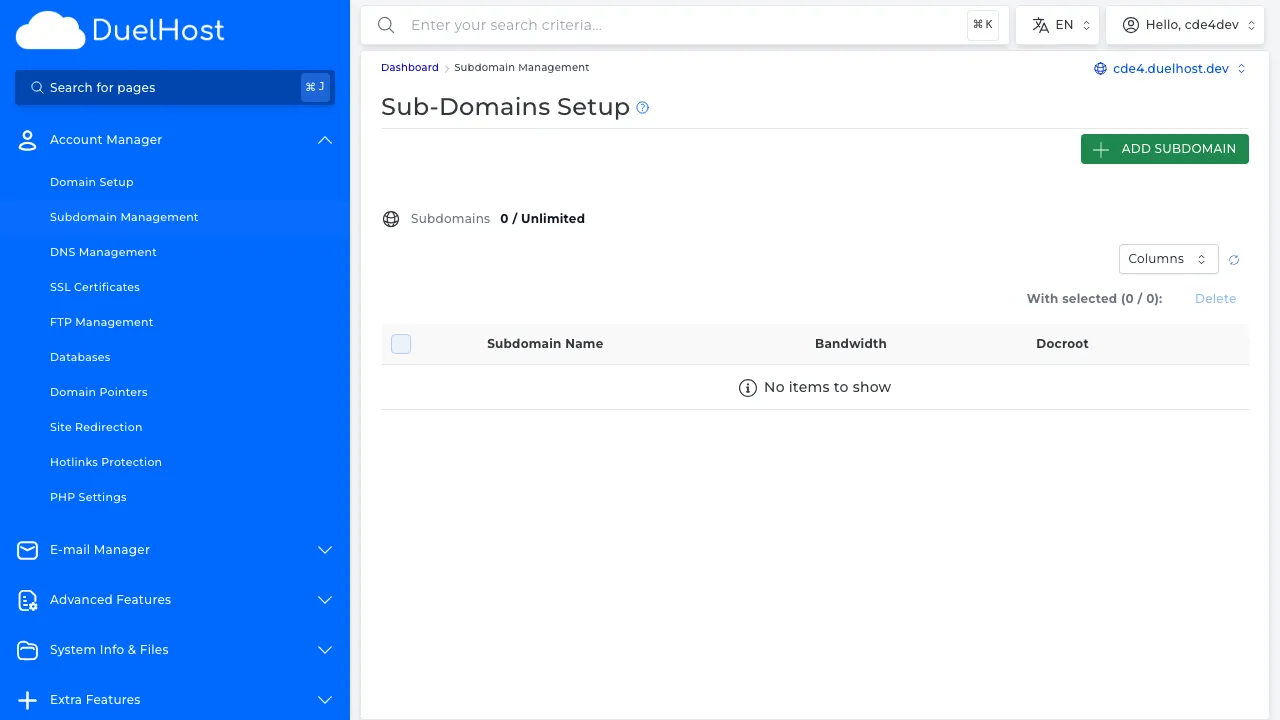 Step 4: View the subdomain overview