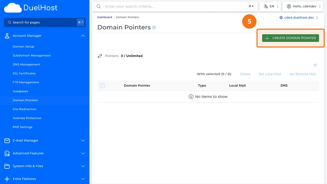 Step 5: Click to add a new domain pointer
