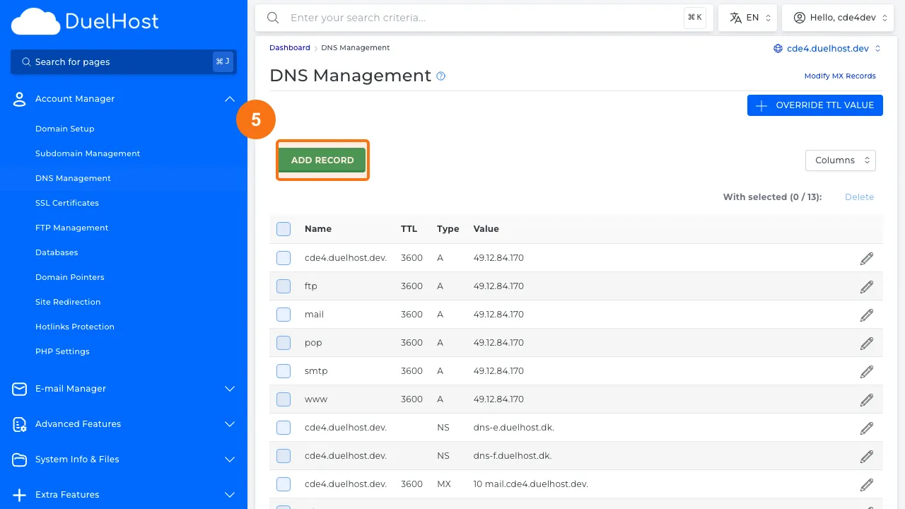 Step 5: Click "ADD RECORD" to open the form