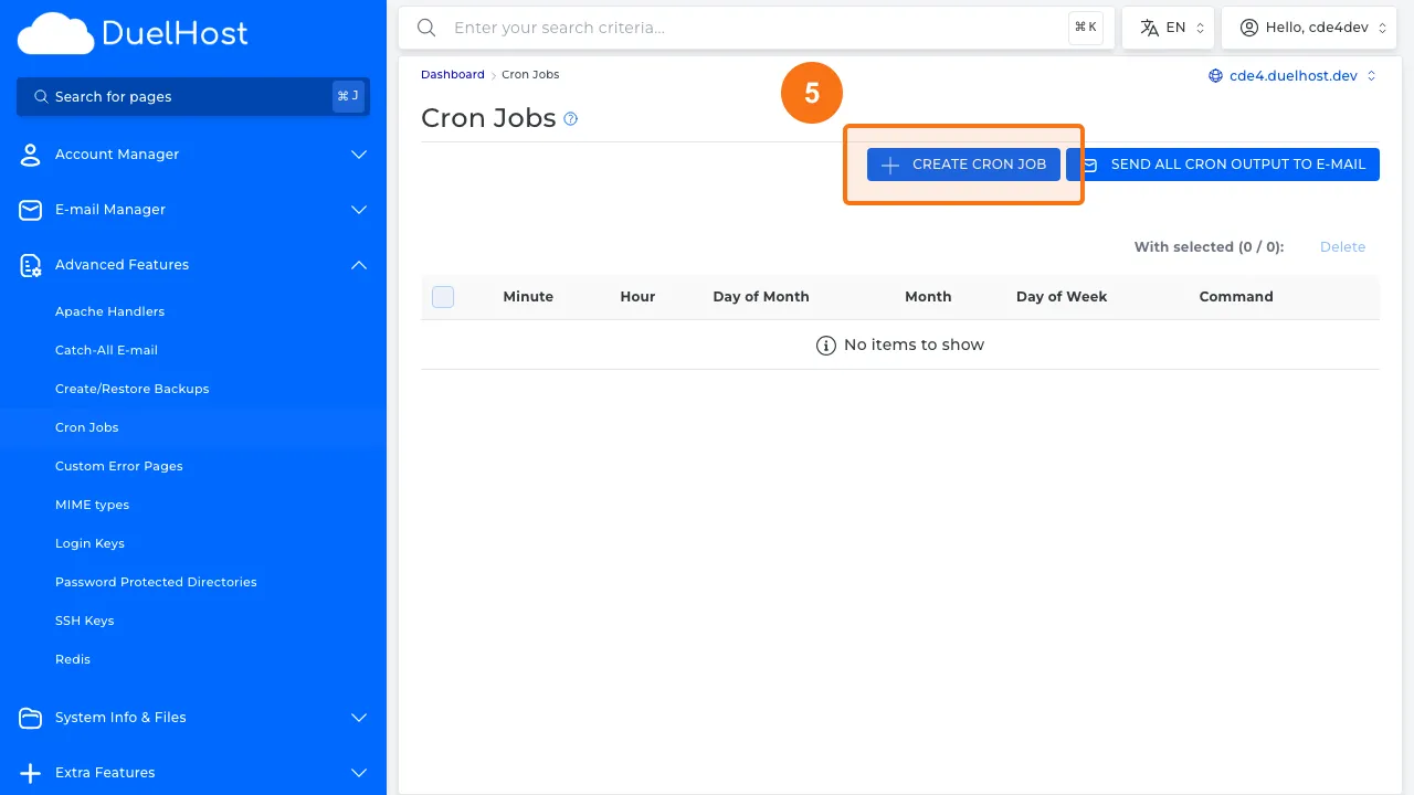 Step 5: Click to create a new cron job