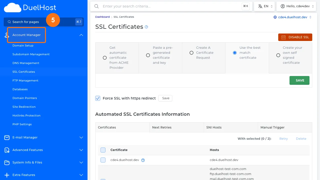 Step 5: Go back to "Account Manager" in the sidebar