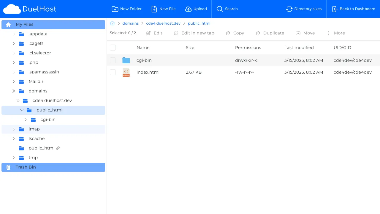 Step 6: File Manager opens in public_html — create or edit the 404.shtml file here with your own error page HTML