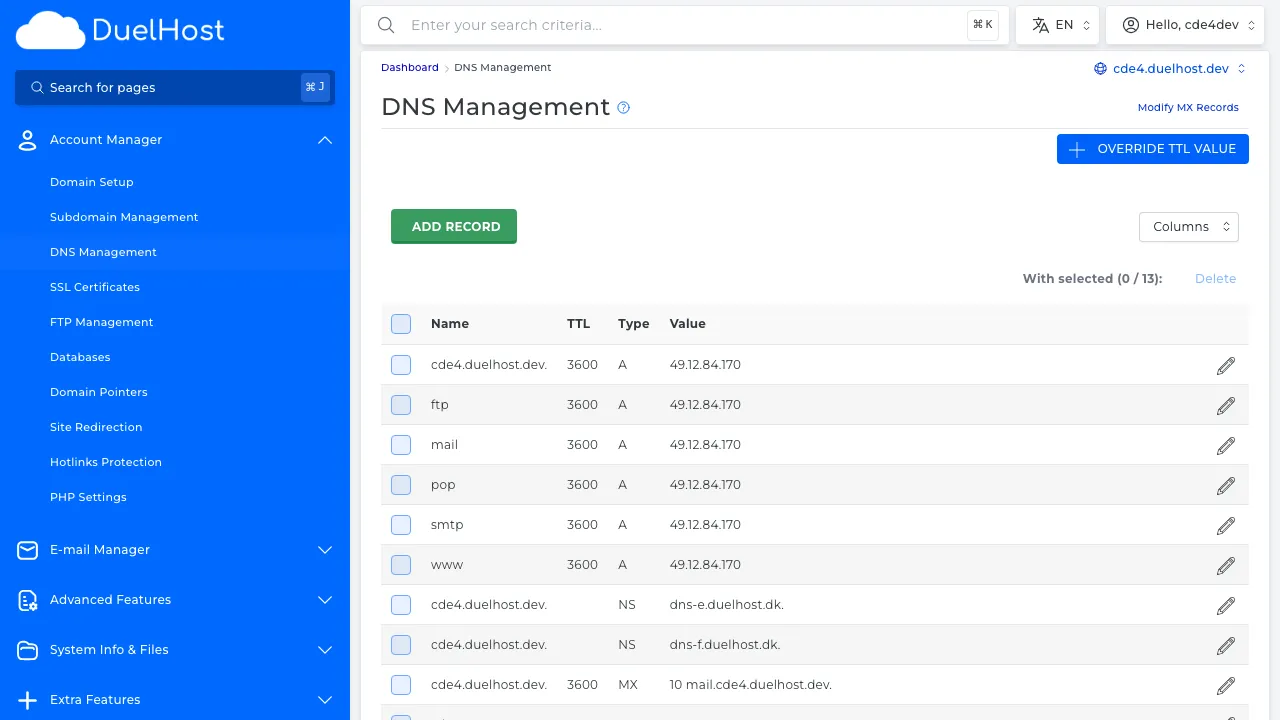 Step 7: View DNS records and verify SPF and MX records